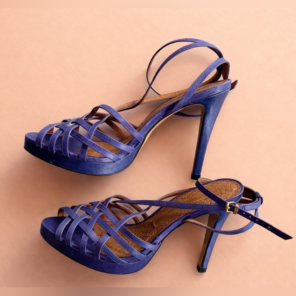 Colcci Original blue leather strappy heels size 8 ankle strap stilettos